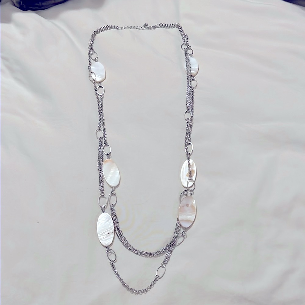 Modern Silver and Shell Double-Strand Necklace